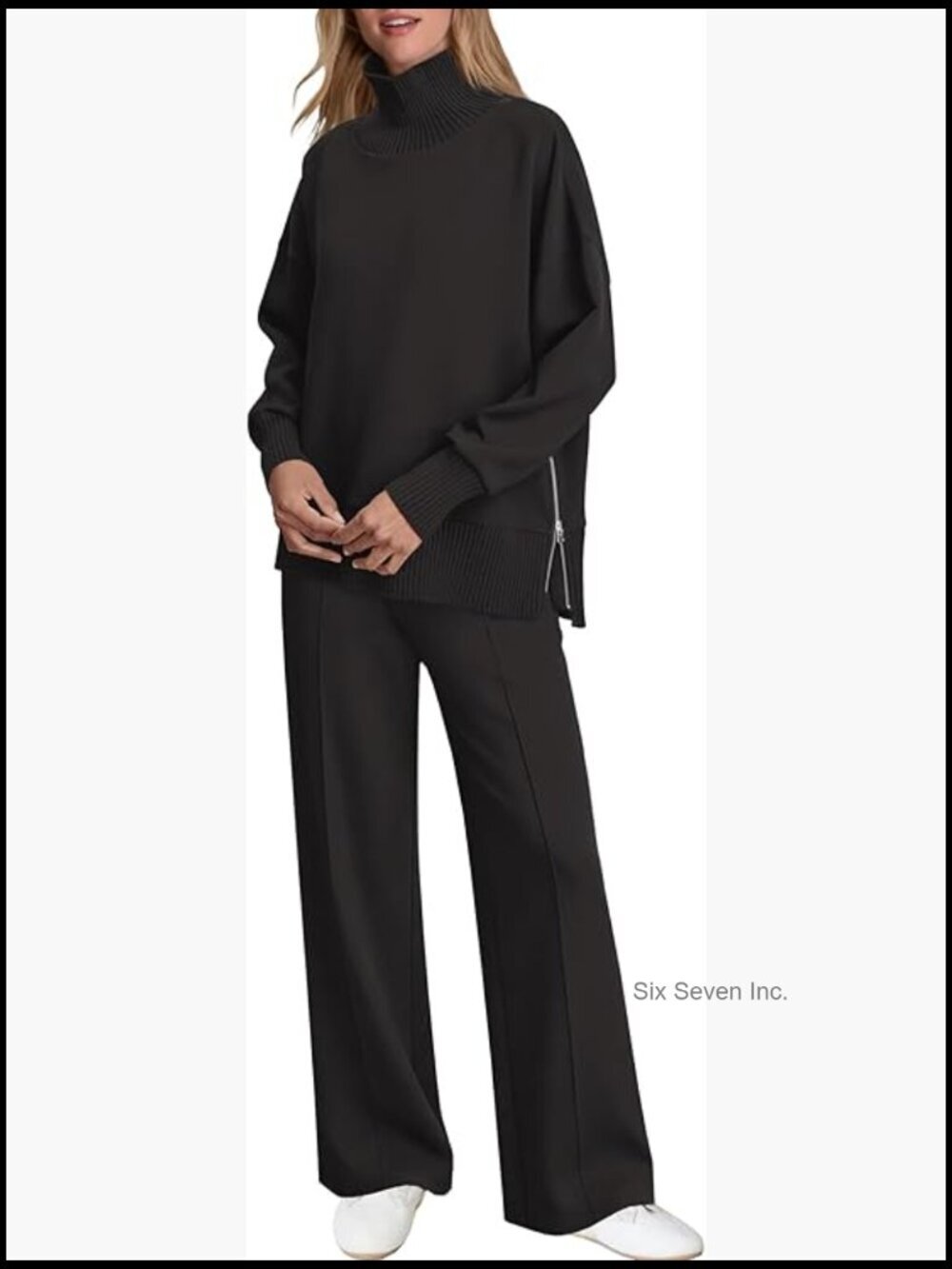 2 Piece Lounge Set Mockneck Sweatshirt Wide Leg Pants Tracksuit